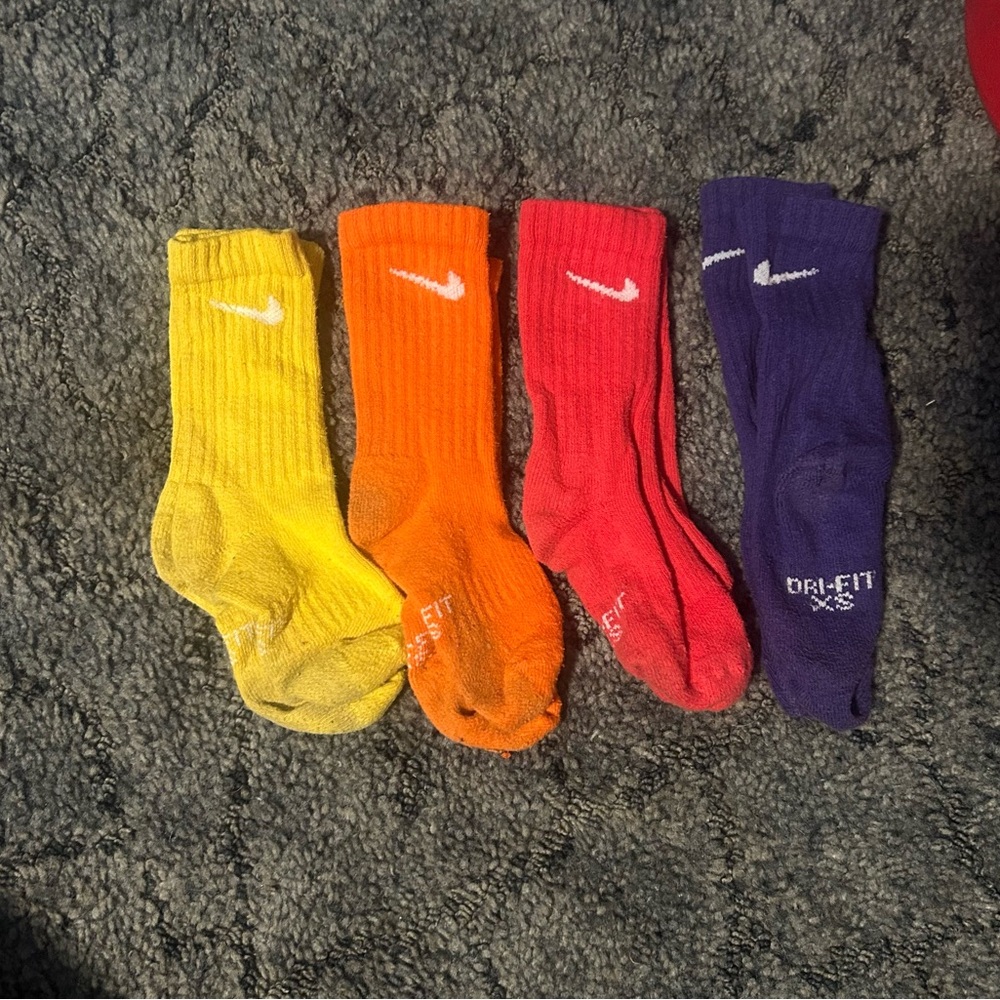 Nike Dri-FIT youth Athletic Socks - Yellow, Orange, Red, Purple